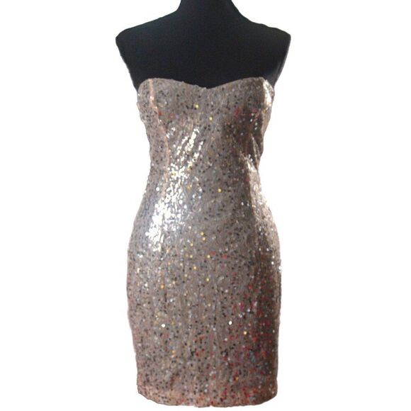 Windsor Strapless Pink Sequin Mini Dress Size 3 - Picture 1 of 4
